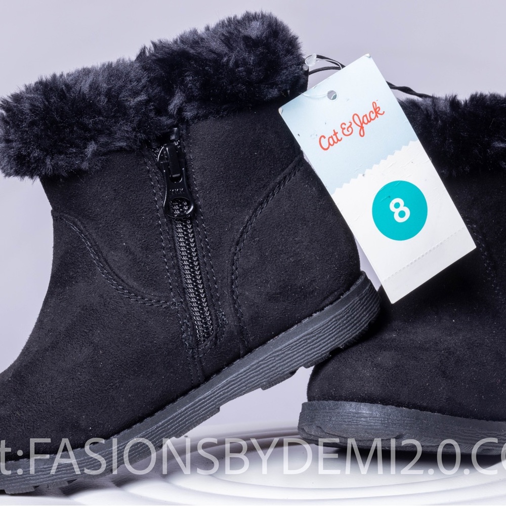 Cat & Jack Black Boots Black Emani Toddler Size 8 Ankle Boots Slip On Winter